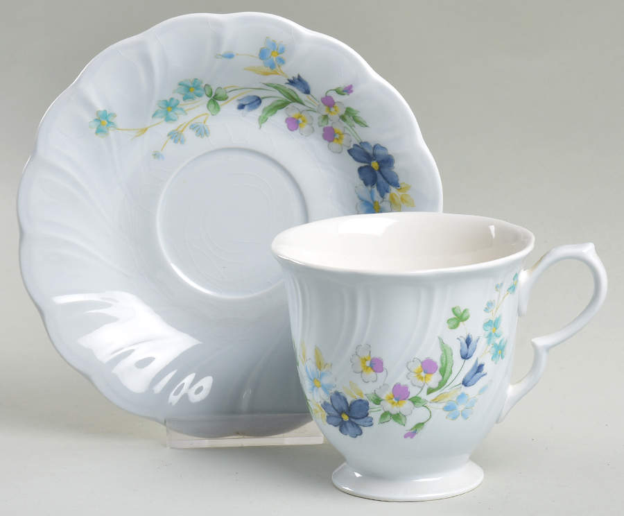 Blue Tulip Footed Cup & Saucer Set by Nikko-1