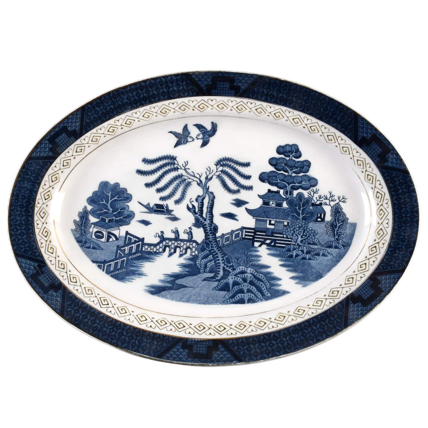 Blue Willow 14" Oval Serving Platter by Nikko-1