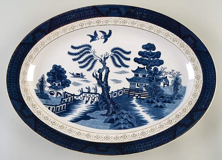 Blue Willow 15" Oval Serving Platter by Nikko-1