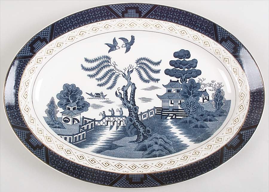 Blue Willow 16" Oval Serving Platter by Nikko-1