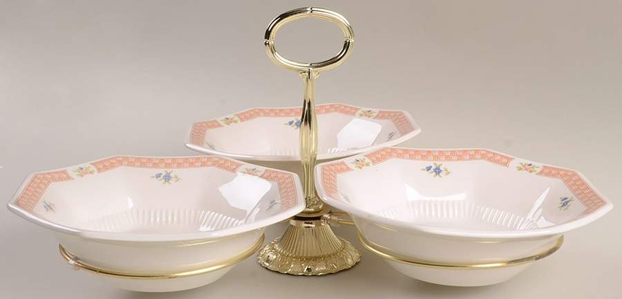 Cameo Rose 7" x 12" 3-Part Relish & Metal Stand (CERC) HC by Nikko-1