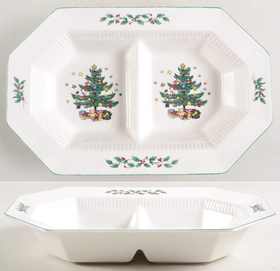 Christmastime 11" Oval Divided Vegetable Bowl by Nikko-1