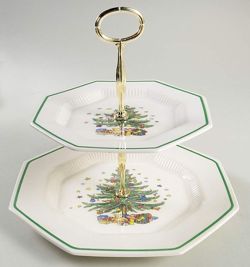 Christmastime 2 Tiered Serving Tray (Dinner & Salad Plate) by Nikko-1