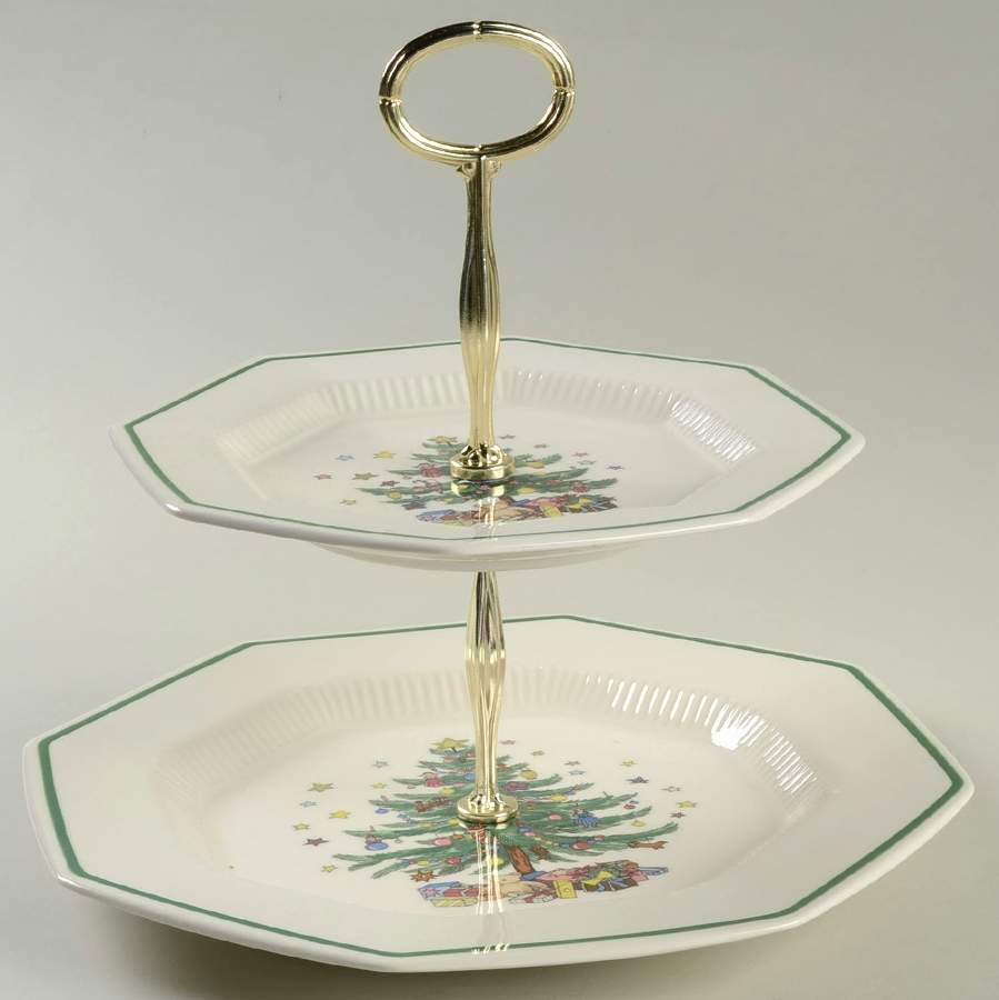Christmastime 6 5/8"-10"  2 Tiered Serving Tray (Dp, Sp) HC by Nikko-1
