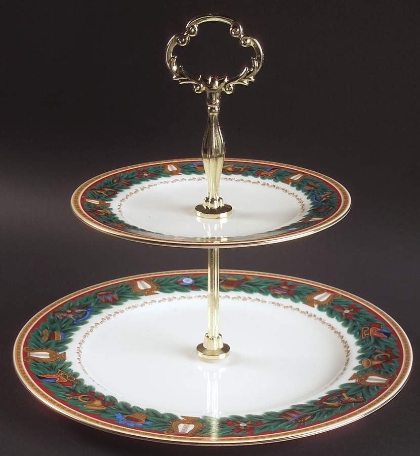 Christmas Tradition 2 Tiered Serving Tray (Dinner & Salad Plate) by Nikko-1