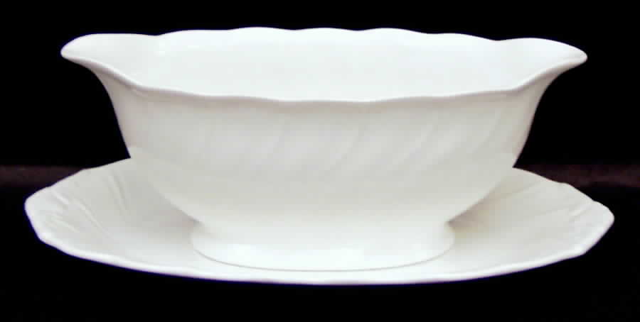 Crown White Gravy Boat & Underplate by Nikko-1