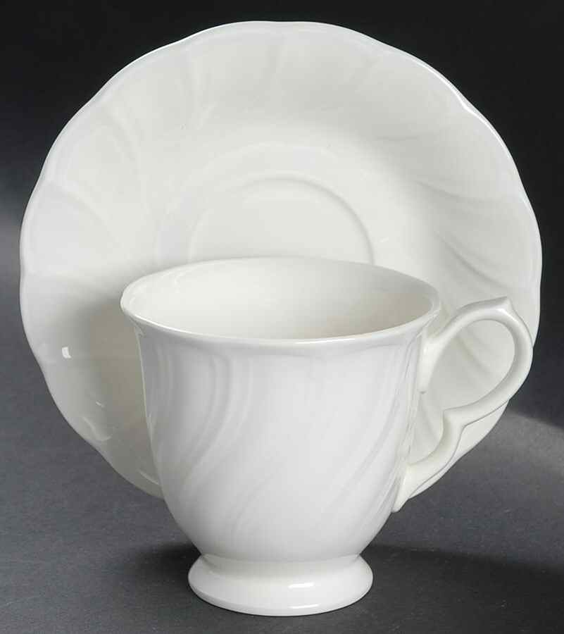 Crown White Footed Cup & Saucer Set by Nikko-1