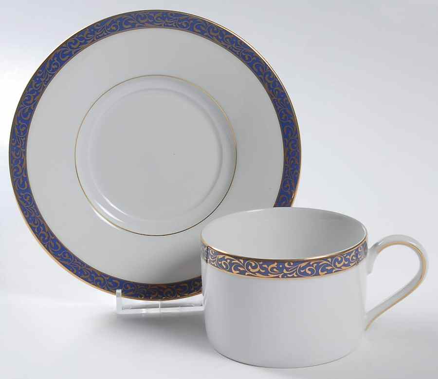 Cobalt Filigree Flat Cup & Saucer Set by Nikko-1