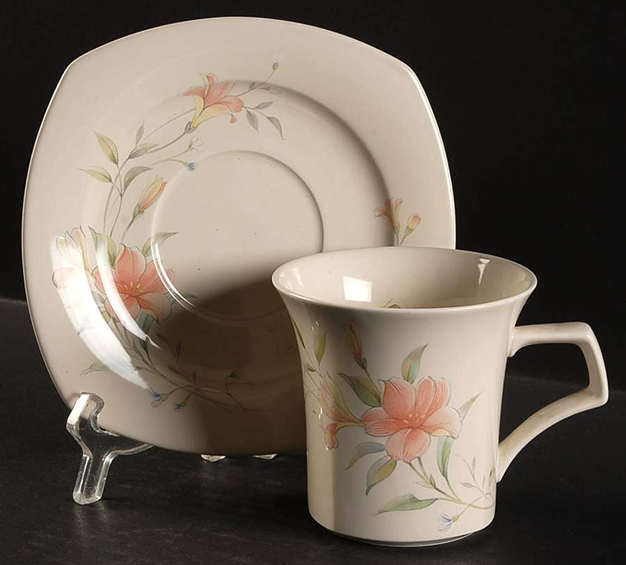 Coral Lily Flat Cup & Saucer Set by Nikko-1