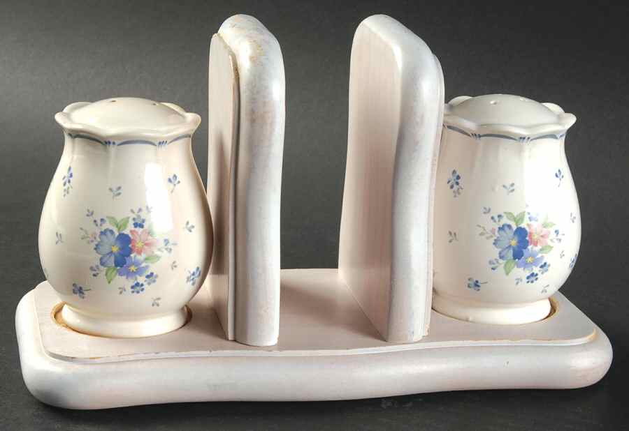 Dauphine Salt & Pepper Set on Wood Napkin Holder Tray by Nikko-1
