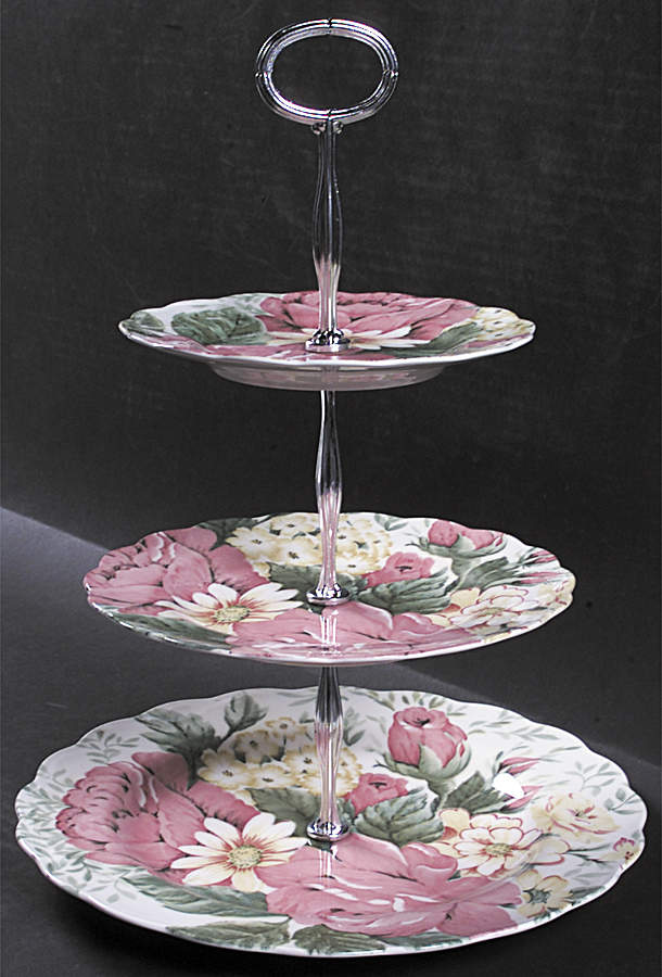 English Garden 13 7/8"-14 1/4" 3-Tiered Serving Tray(DP,SP,BB) HC by Nikko-1