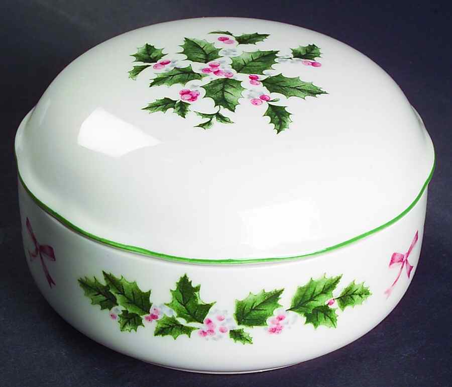 Festive Holly Round Box & Lid by Nikko-1