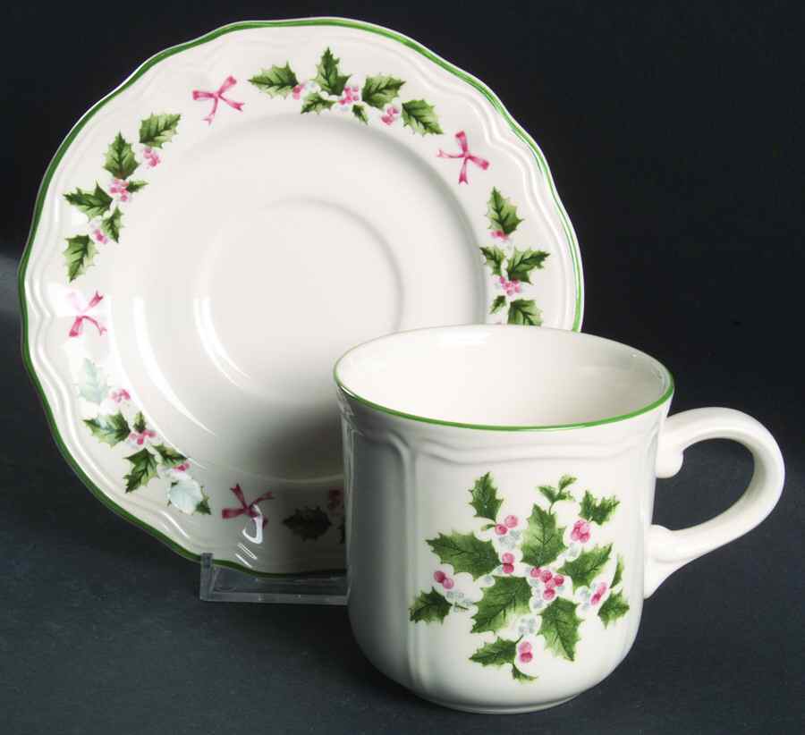 Festive Holly Flat Cup & Saucer Set by Nikko-1