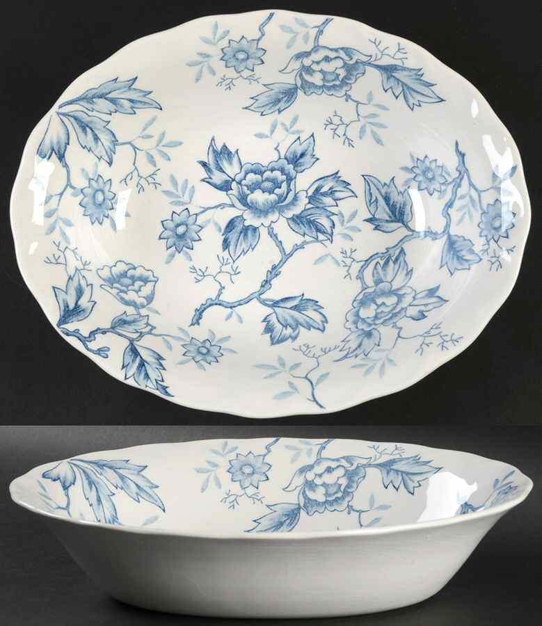 Flora Blue 10" Oval Vegetable Bowl by Nikko-1