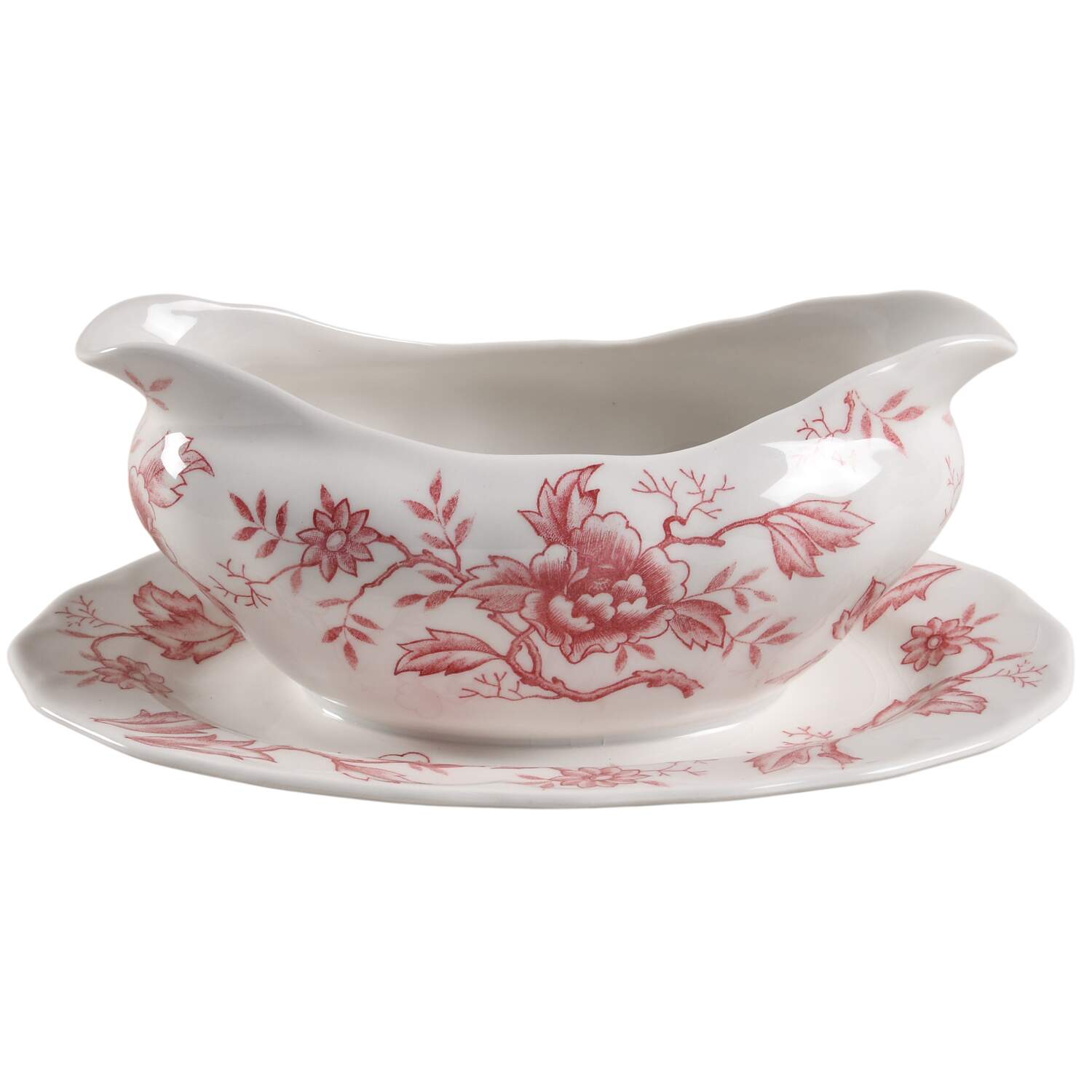 Flora Pink Gravy Boat with Attached Underplate by Nikko-1