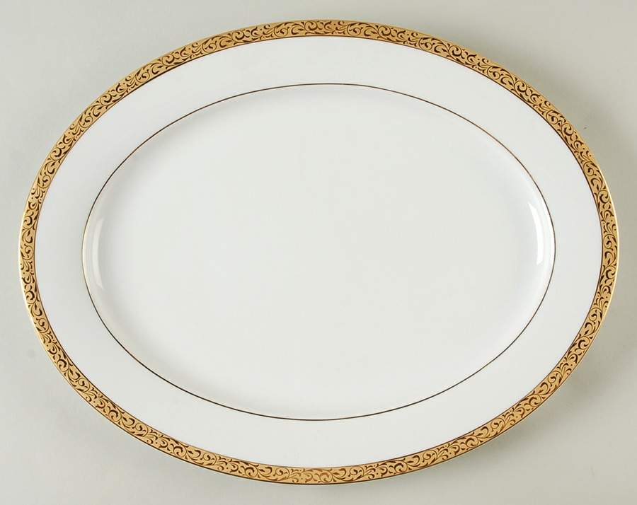 Gold Filigree 14" Oval Serving Platter by Nikko-1