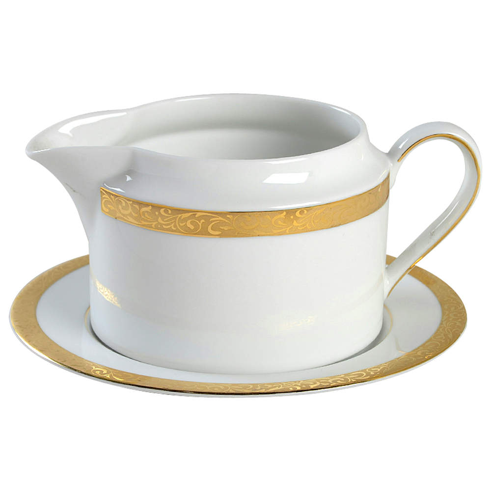 Gold Filigree Round Gravy Boat & Bread and Butter Stand by Nikko-1