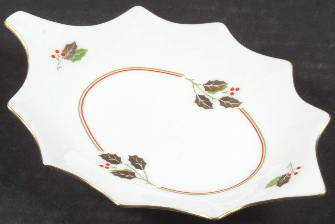 Golden Holly Leaf Shaped Dish by Nikko-1