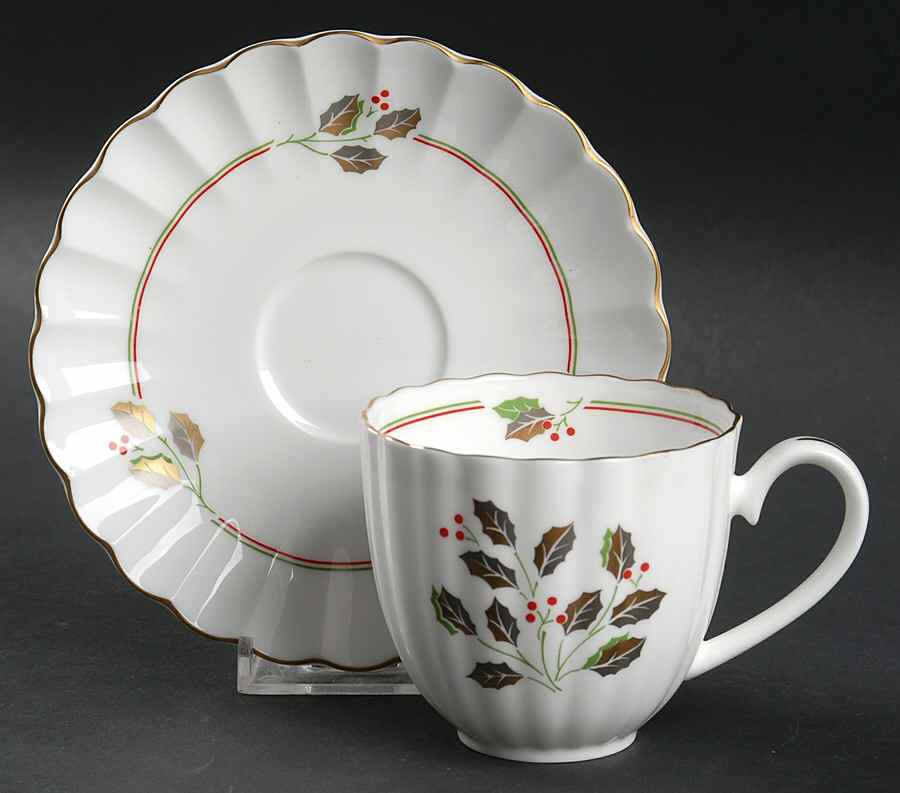 Golden Holly Flat Cup & Saucer Set by Nikko-1