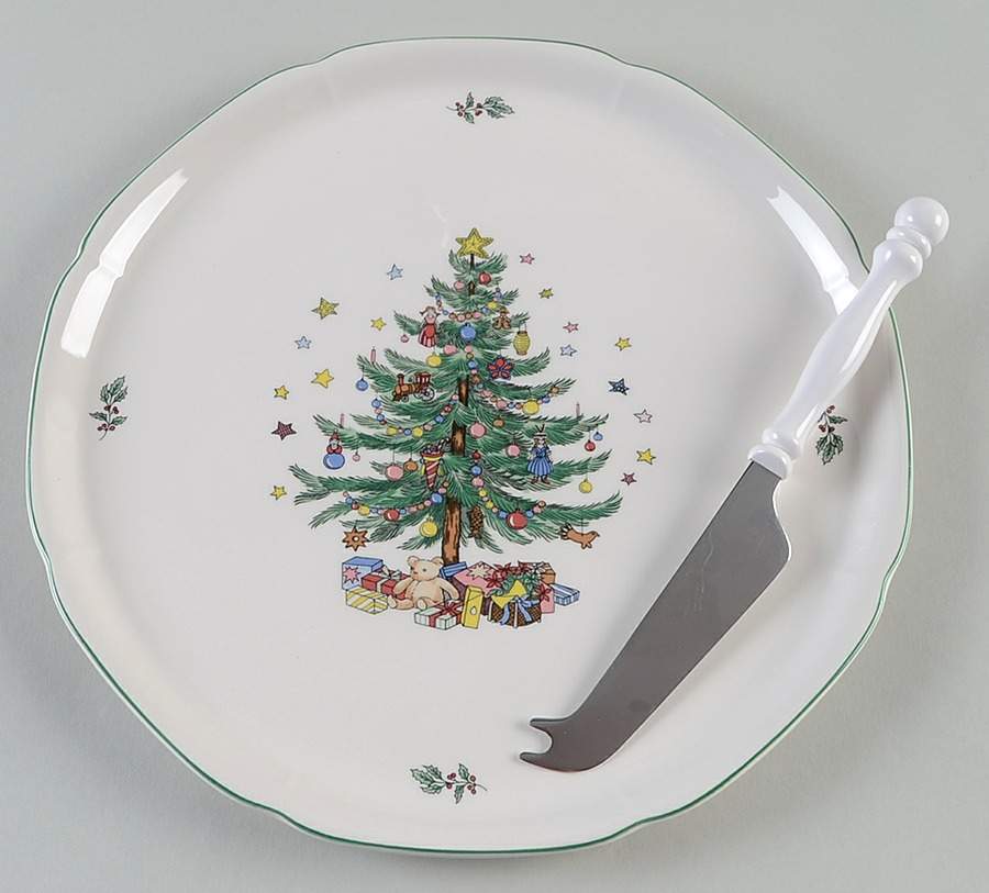 Happy Holidays Cheese Plate & Plastic/Stainless Knife Set by Nikko-1