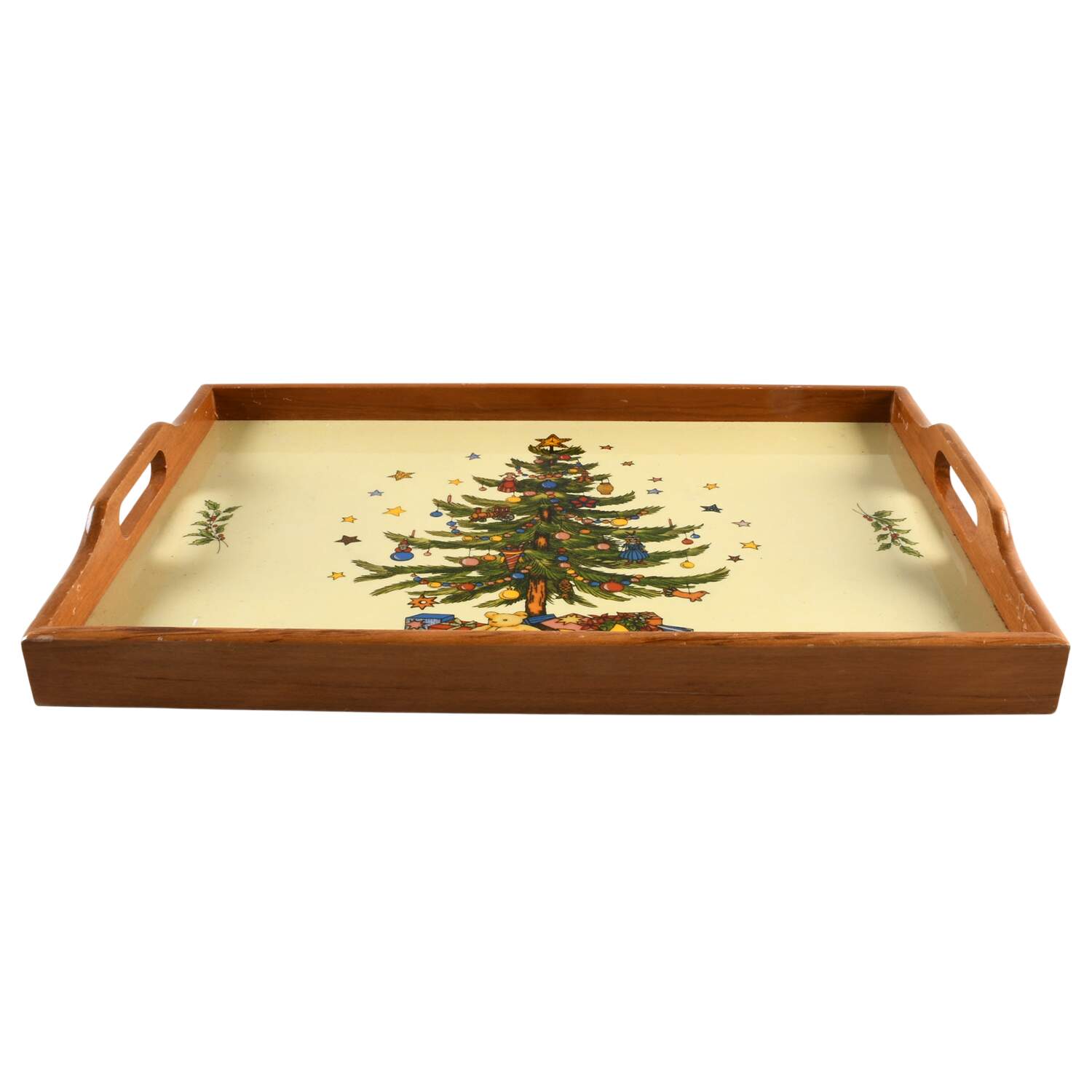 Happy Holidays Wood Rectangular Handled Tray by Nikko-1