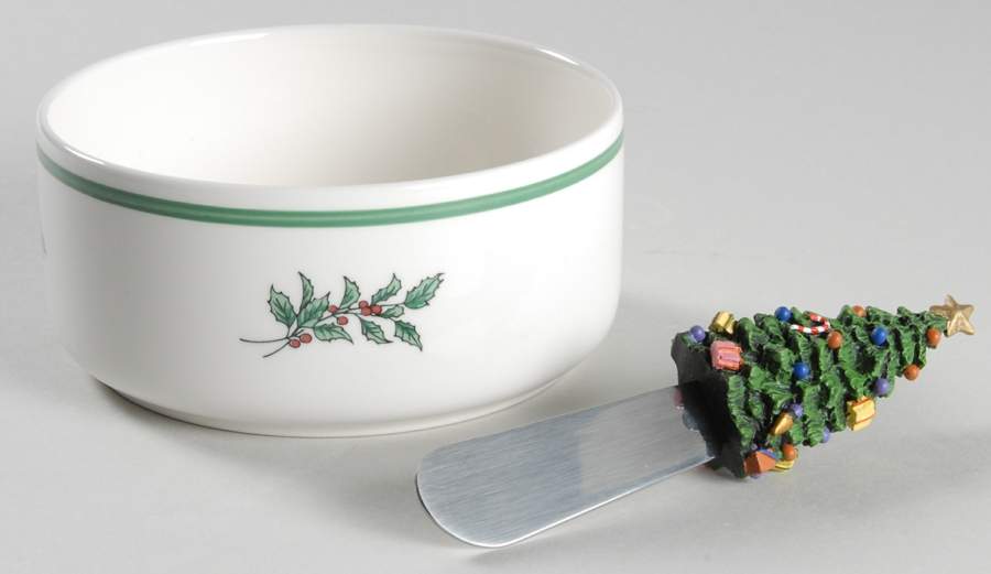 Happy Holidays Cheese Dish & Figural Spreader Set by Nikko-1