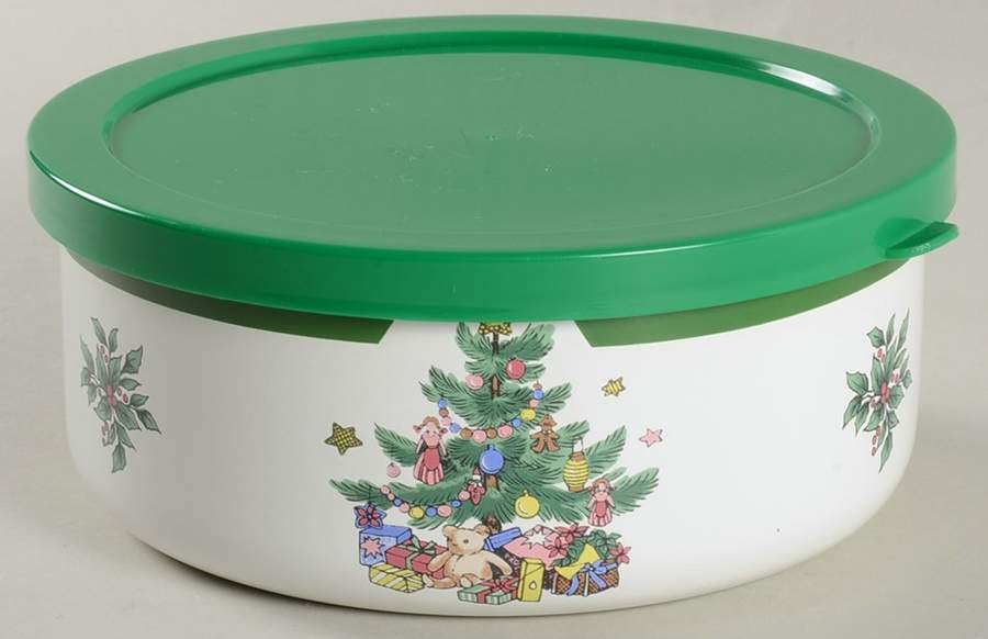 Happy Holidays Bowl-Metal 5 3/4" with Plastic Lid by Nikko-1