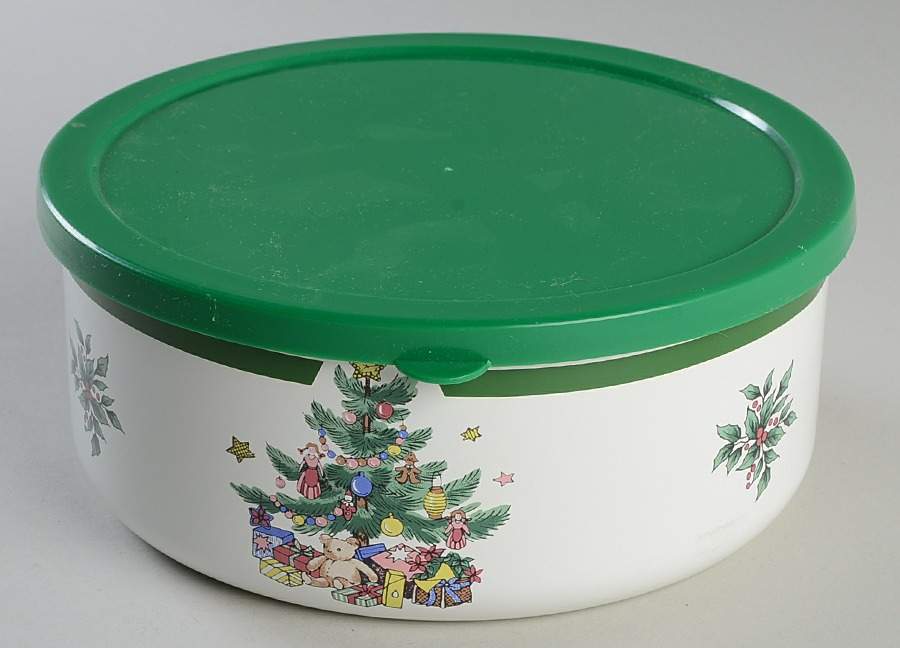 Happy Holidays 7 3/8" Metal Bowl with Plastic Lid by Nikko-1