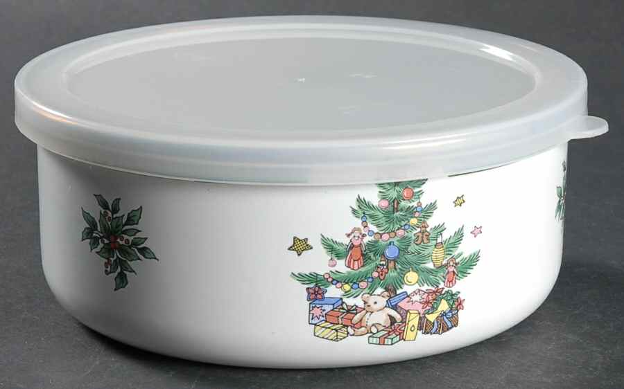 Happy Holidays Bowl-Metal 5 3/4 W/Plastic Lid by Nikko-1