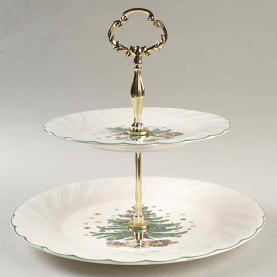 Happy Holidays 2 Tiered Serving Tray (Dinner & Salad Plate) by Nikko-1