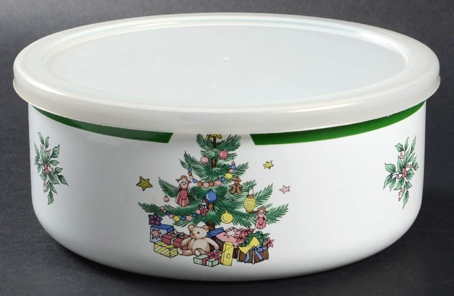 Happy Holidays 71/4" Metal Bowl W/Plastic Lid by Nikko-1
