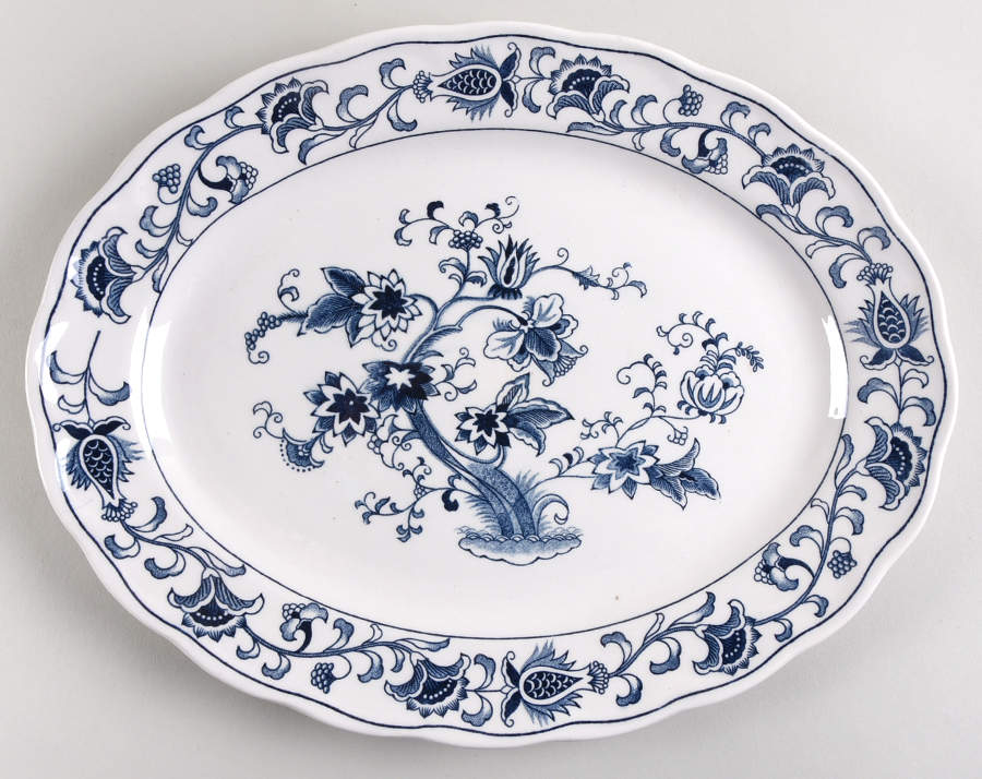 Ming Tree Blue (Double Phoenix Backstamp) 11" Oval Serving Platter by Nikko-1