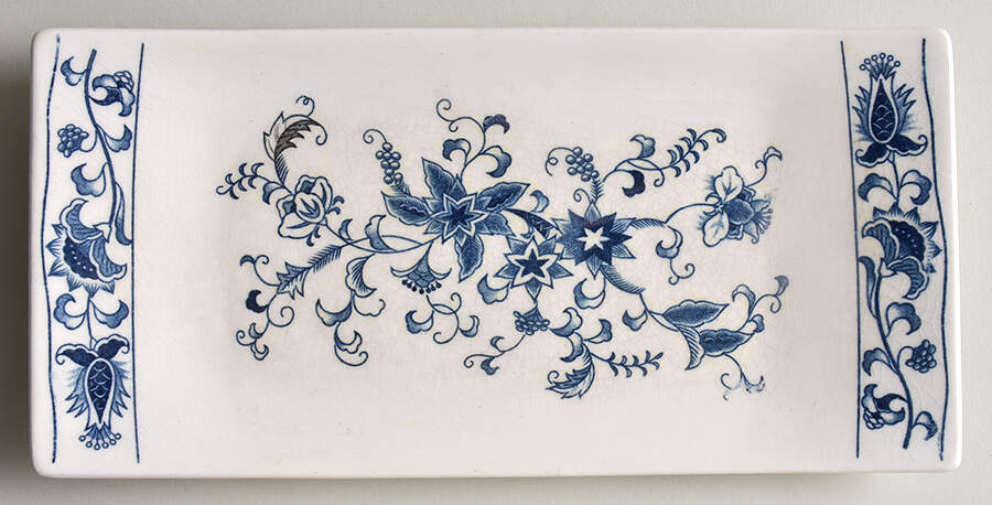 Ming Tree Blue (Double Phoenix Backstamp) Sushi Plate by Nikko-1