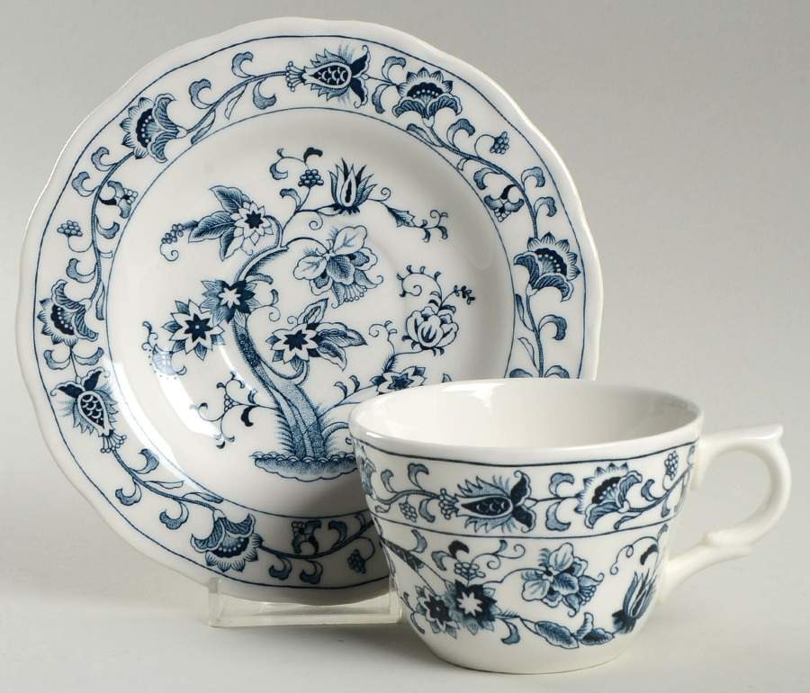 Ming Tree Blue (Double Phoenix Backstamp) Flat Cup & Saucer Set by Nikko-1