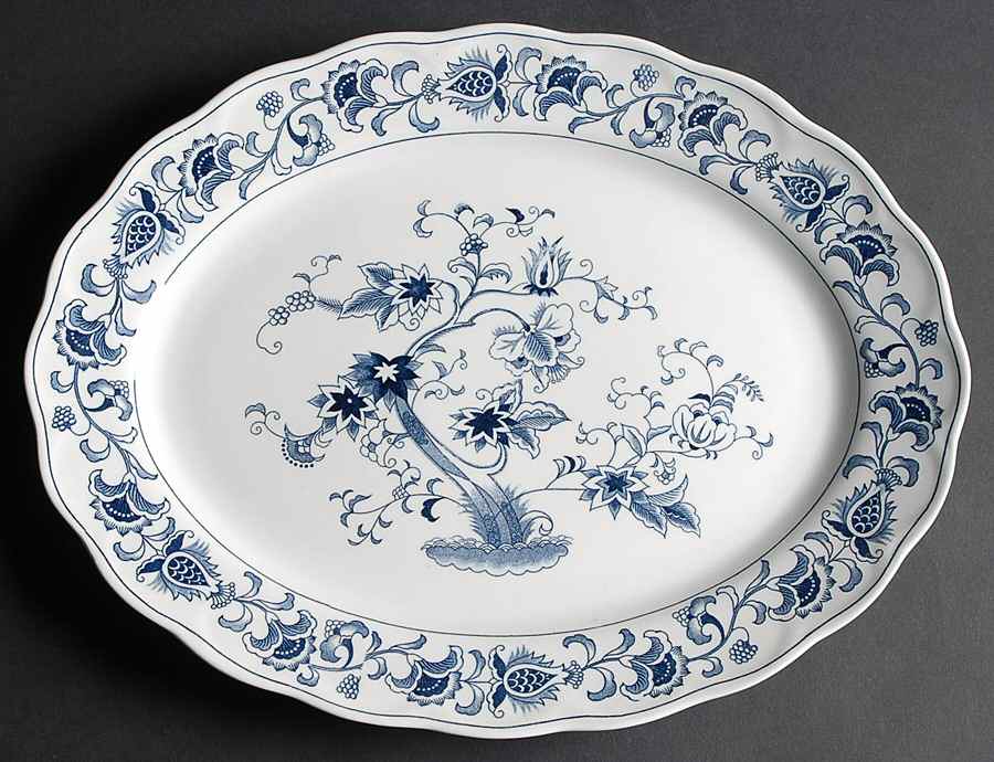 Ming Tree Blue (Double Phoenix Backstamp) 14" Oval Serving Platter by Nikko-1
