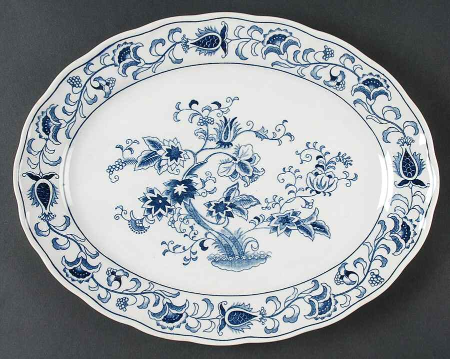 Ming Tree Blue (Double Phoenix Backstamp) 12" Oval Serving Platter by Nikko-1