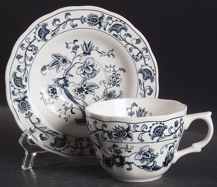 Ming Tree Blue (Double Phoenix Backstamp) Flat Cup & Saucer Set by Nikko-1