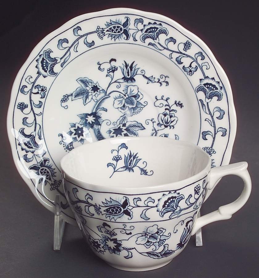 Ming Tree Blue (Double Phoenix Backstamp) Flat Cup & Saucer Set by Nikko-1