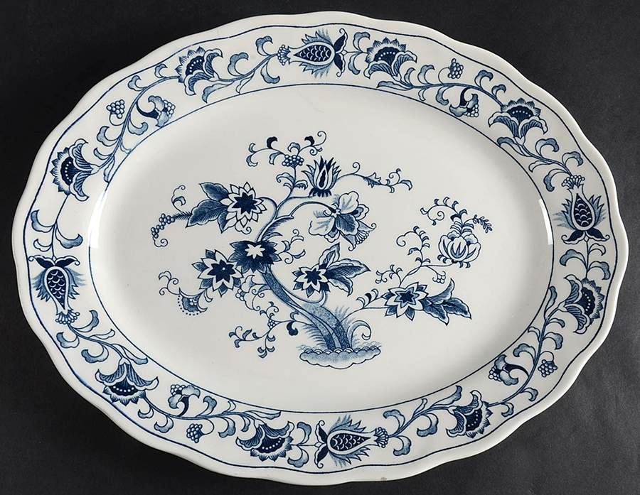 Ming Tree Blue (Double Phoenix Backstamp) 12" Oval Serving Platter by Nikko-1
