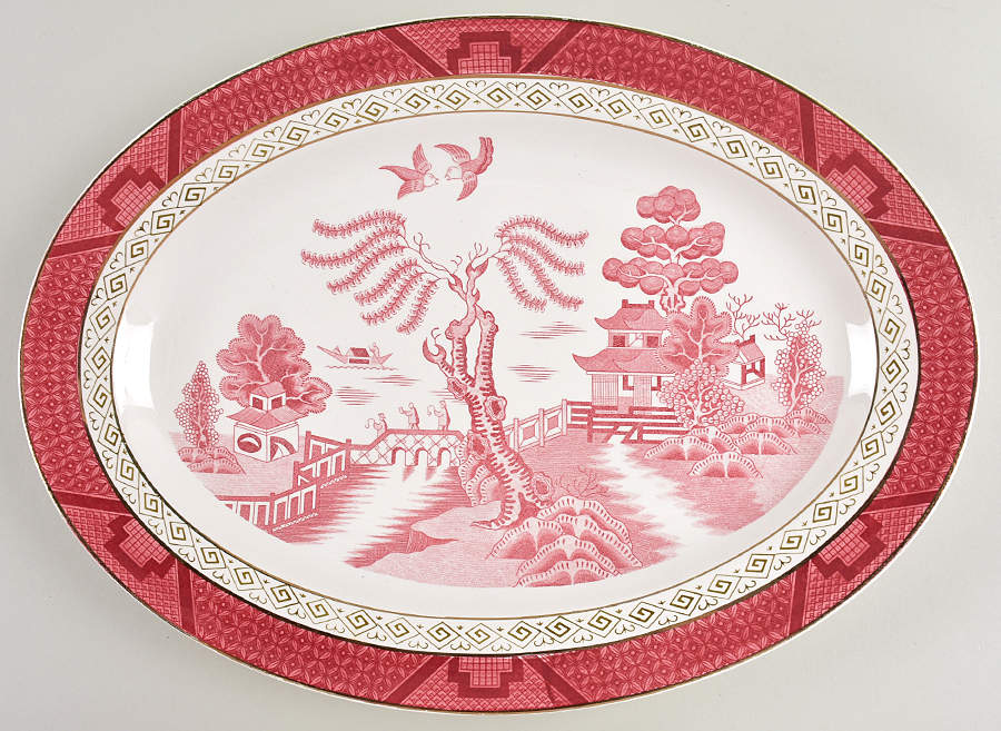 Pink Red Willow 16" Oval Serving Platter by Nikko-1