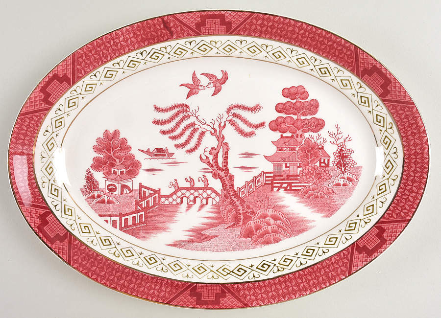 Pink Red Willow 12" Oval Serving Platter by Nikko-1