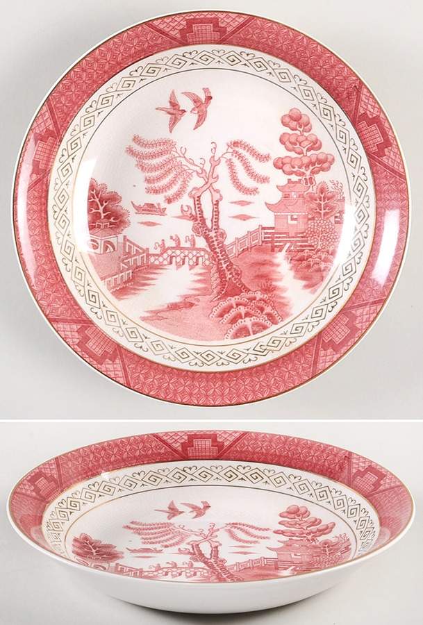 Pink Red Willow Coupe Soup Bowl by Nikko-1