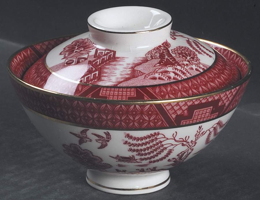 Pink Red Willow Rice Bowl & Lid by Nikko-1