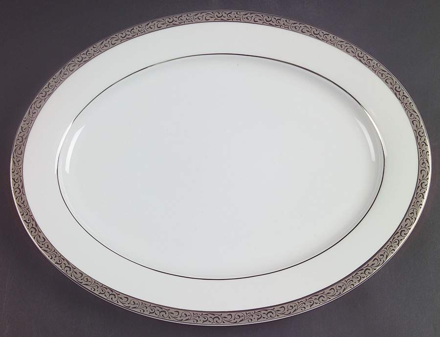 Platinum Filigree 14" Oval Serving Platter by Nikko-1