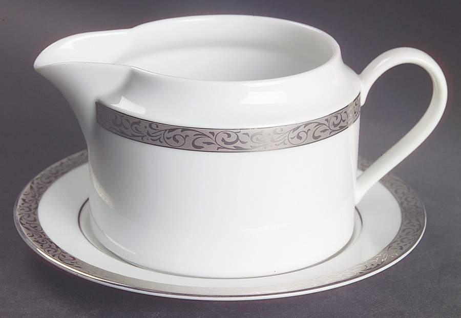 Platinum Filigree Round Gravy Boat & Bread and Butter Stand by Nikko-1