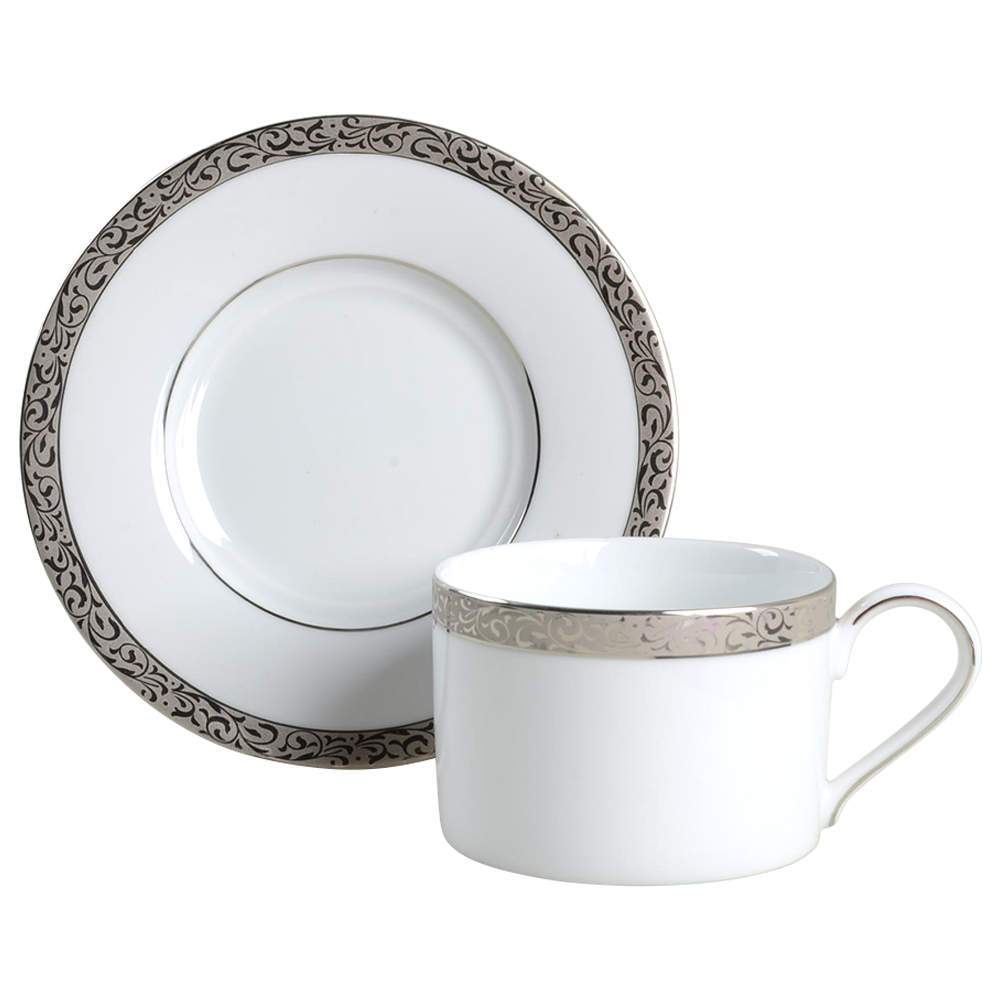 Platinum Filigree Flat Cup & Saucer Set by Nikko-1
