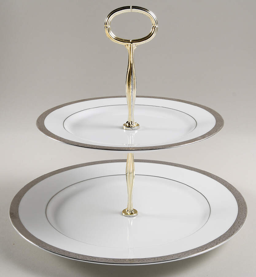 Platinum Filigree 6 5/8"-10"  2 Tiered Serving Tray (Dp, Sp) HC by Nikko-1