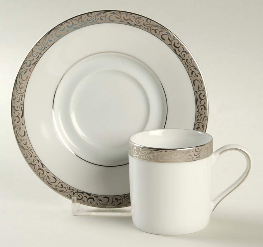 Platinum Filigree Flat Demitasse Cup & Saucer Set by Nikko-1