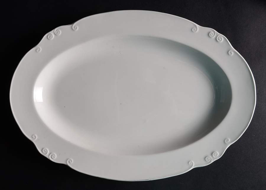 Scroll White 13" Oval Serving Platter by Nikko-1