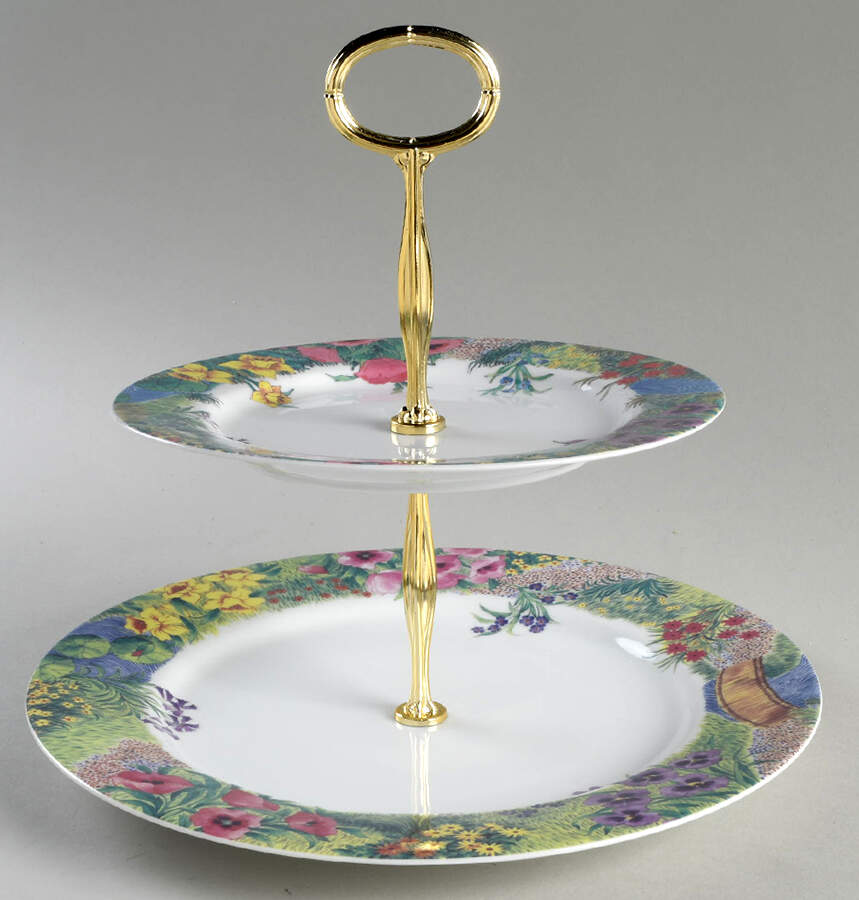 Secret Garden 6 5/8"-10"  2 Tiered Serving Tray (Dp, Sp) HC by Nikko-1